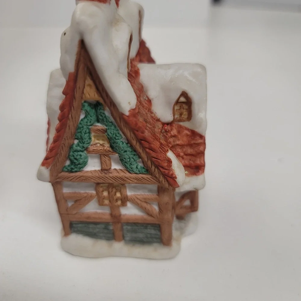 Whirley's 7408 Ceramic Christmas House Snow Roof Chimneys Bell 1980s Cottagecore